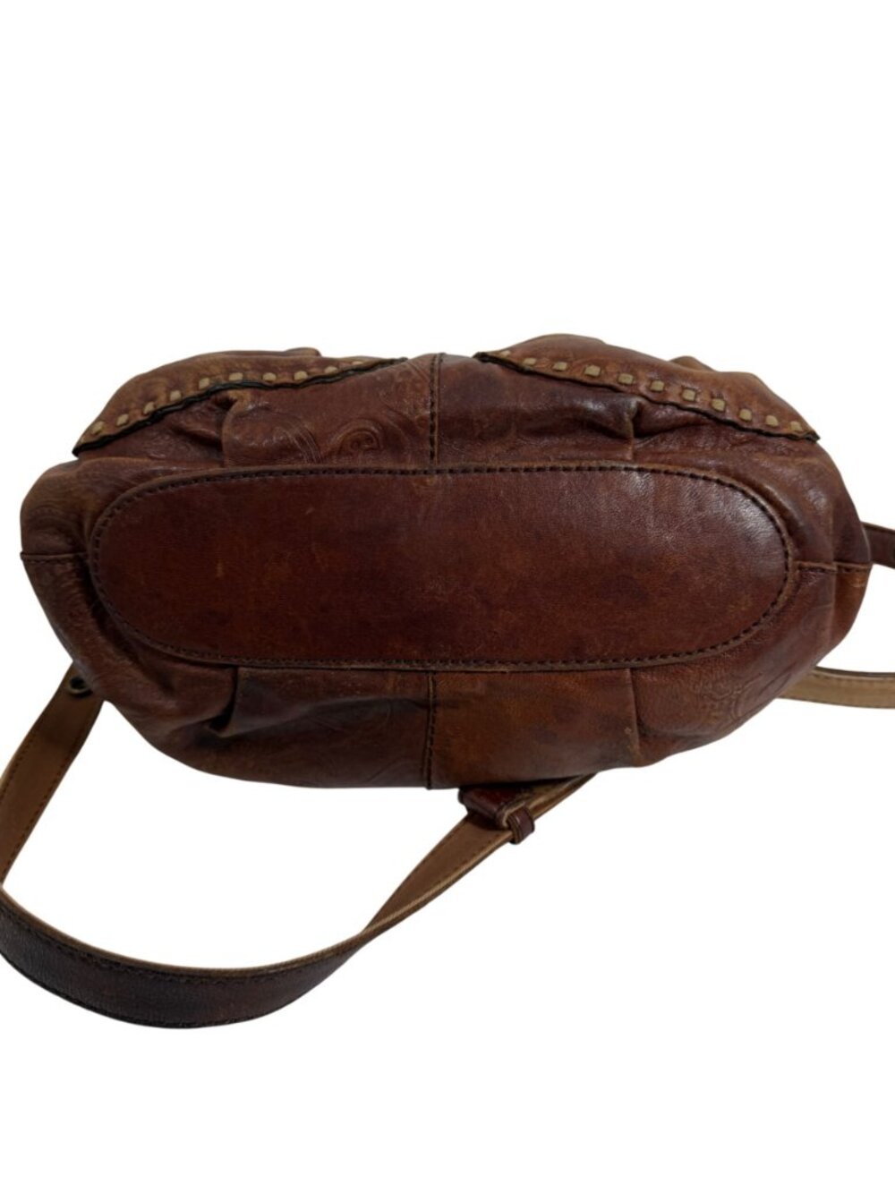 Vintage Lucky Brand Embossed Brown Lamb Leather Slouchy Shoulder Crossbody Bag - Picture 9 of 13